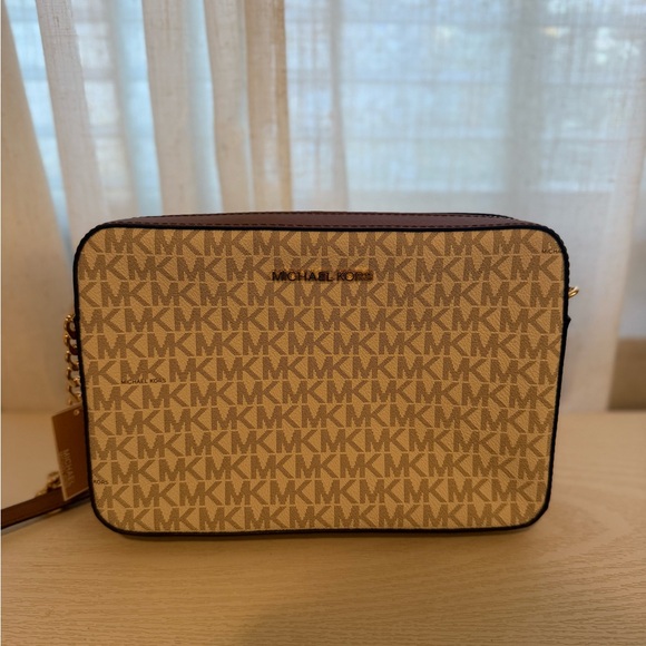 Michael Kors Beige and Brown Logo Messenger Bag - Picture 1 of 3